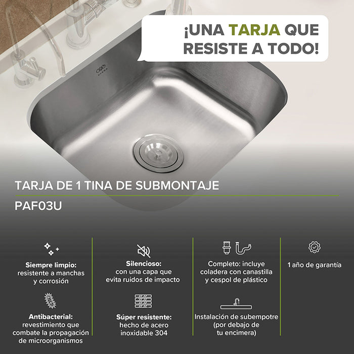 Tarja fregadero de acero inoxidable de submontaje – 1 tina
