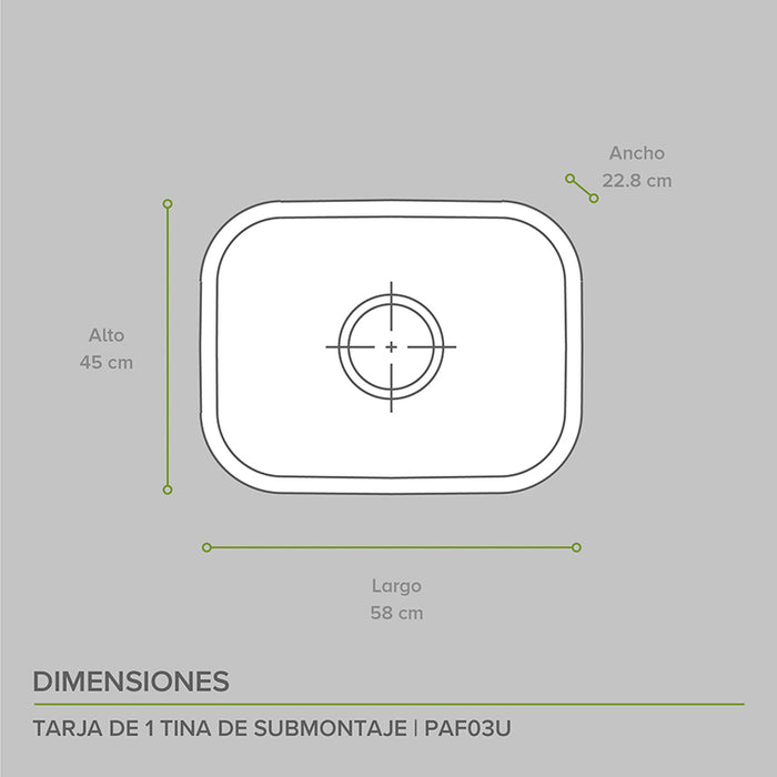 Tarja fregadero de acero inoxidable de submontaje – 1 tina
