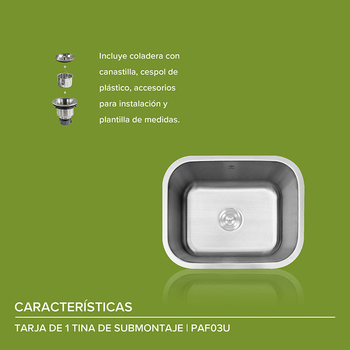 Tarja fregadero de acero inoxidable de submontaje – 1 tina
