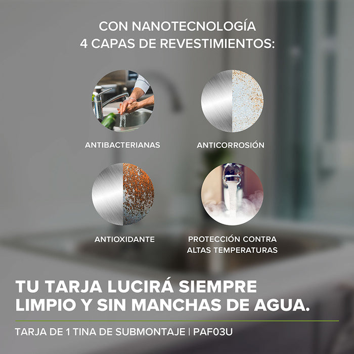 Tarja fregadero de acero inoxidable de submontaje – 1 tina
