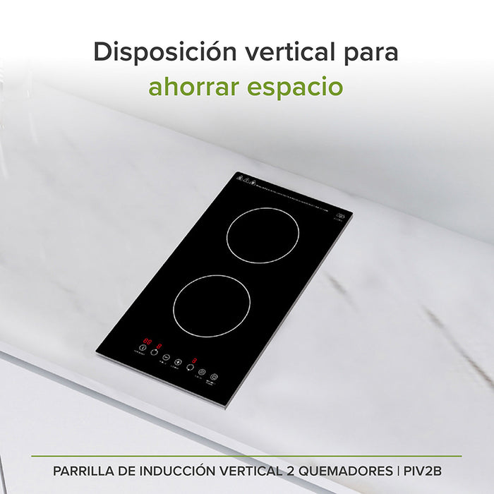 Parrilla de inducción vertical sobre encimera para ahorrar espacio.