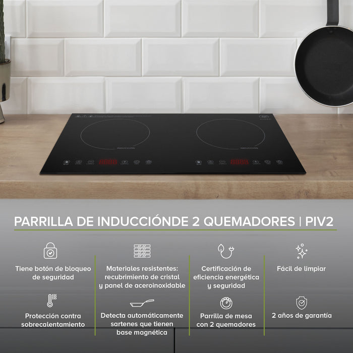 Parrilla de inducción de 2 quemadores sobre la encimera