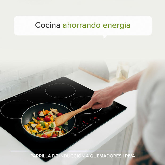 Tricombo Parrilla de gas 2 quemadores 31 cm + Parrilla de inducción 4 quemadores 59 cm + Campana de pared de 90 cm - negro