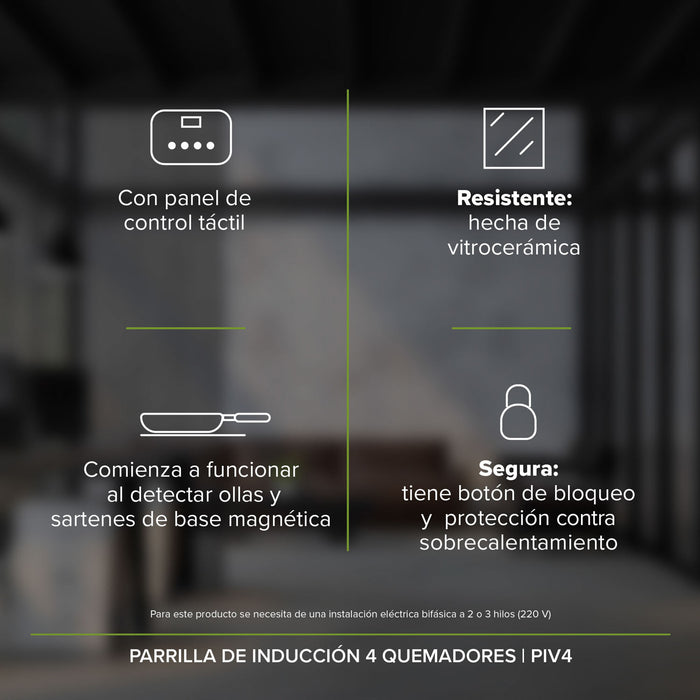 Tricombo Parrilla de gas 2 quemadores 31 cm + Parrilla de inducción 4 quemadores 59 cm + Campana de pared de 90 cm - negro