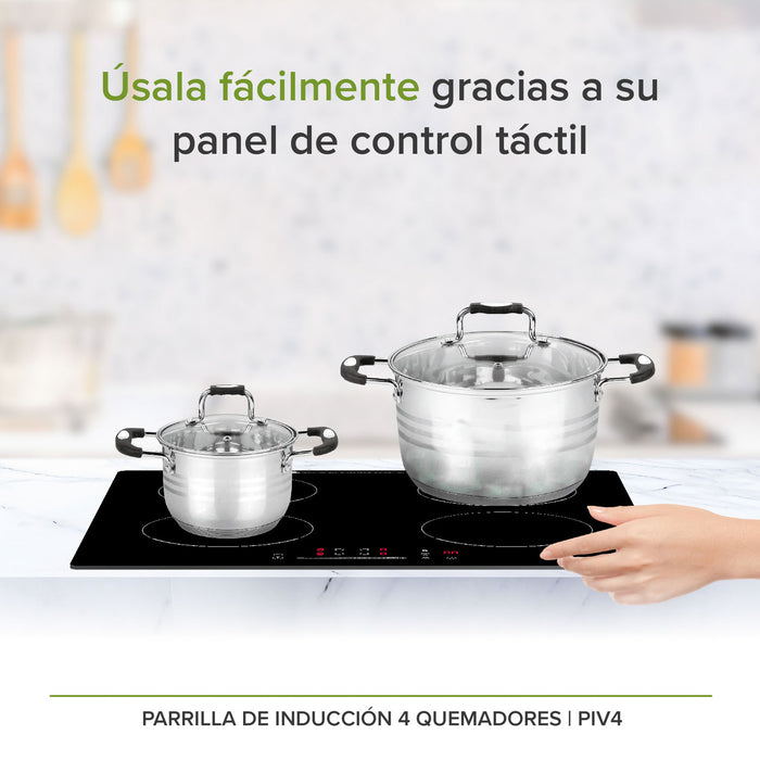 Tricombo Parrilla de gas 2 quemadores 31 cm + Parrilla de inducción 4 quemadores 59 cm + Campana de pared de 90 cm - negro