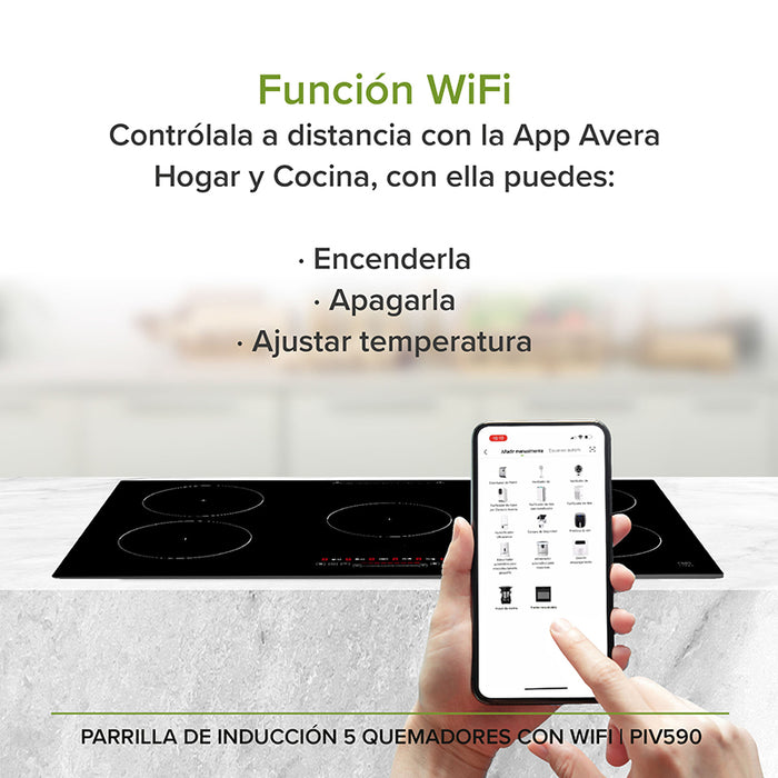 Parrilla de inducción y smartphone para controlarla
