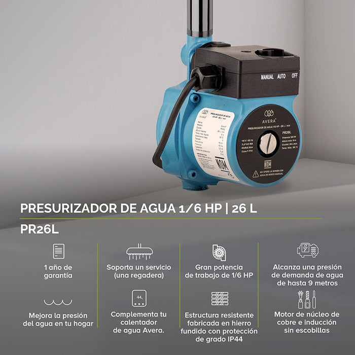 Combo Calentador instantáneo gas LP 6 L + Presurizador 26 L