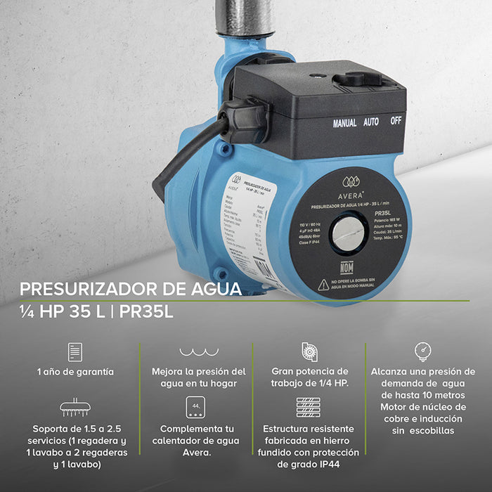 Combo Calentador instantáneo gas LP 12 L + Presurizador 35 L