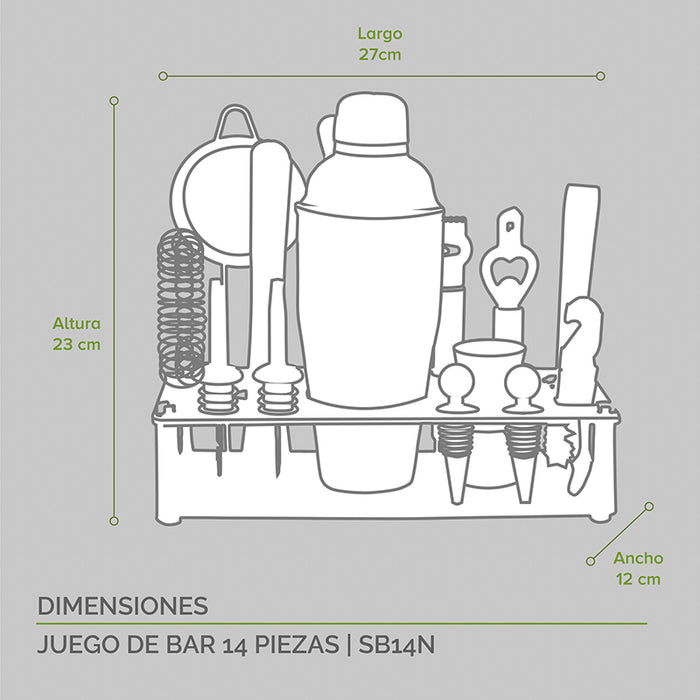 14 piezas de utensilios para bar