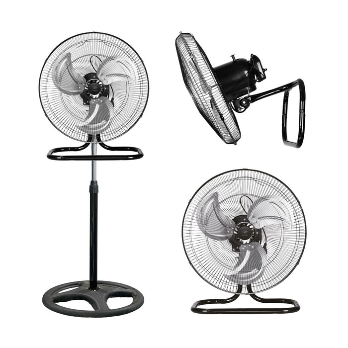 Ventilador 3 en 1 de 3 velocidades, oscilación 90° con altura ajustable: pedestal, piso y pared