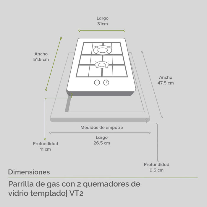 Tricombo Parrilla de gas 2 quemadores 31 cm + Parrilla de inducción 4 quemadores 59 cm + Campana de pared de 90 cm - negro