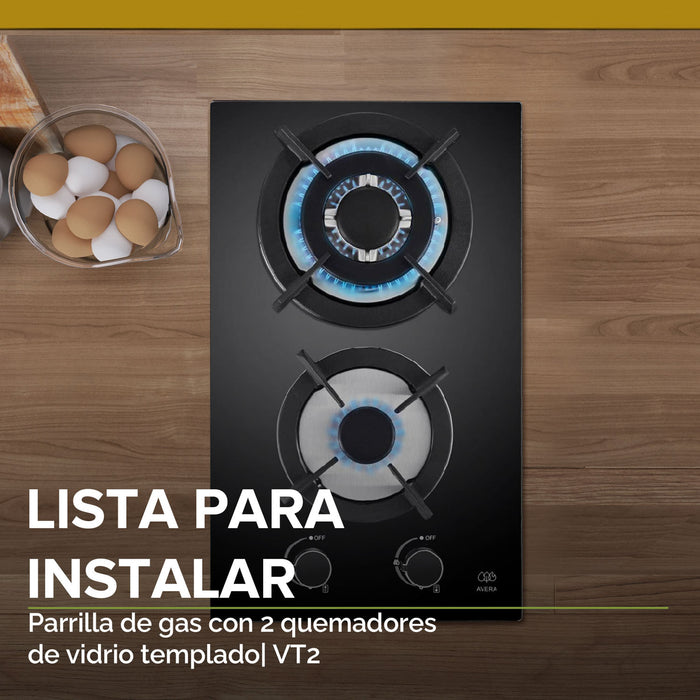 Tricombo Parrilla de gas 2 quemadores 31 cm + Parrilla de inducción 4 quemadores 59 cm + Campana de pared de 90 cm - negro