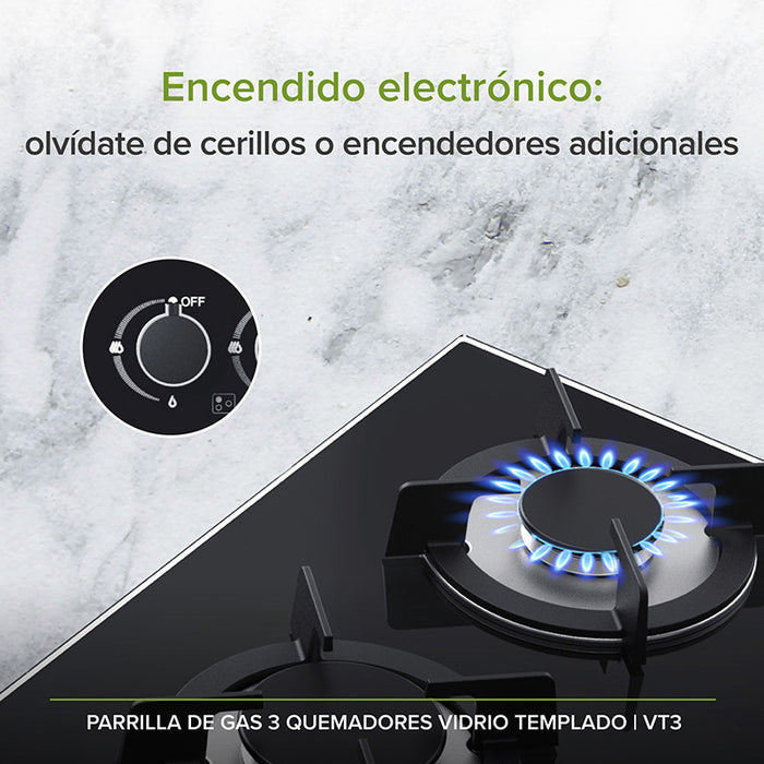 Quemador de parrilla encendido electrónico con perillas.