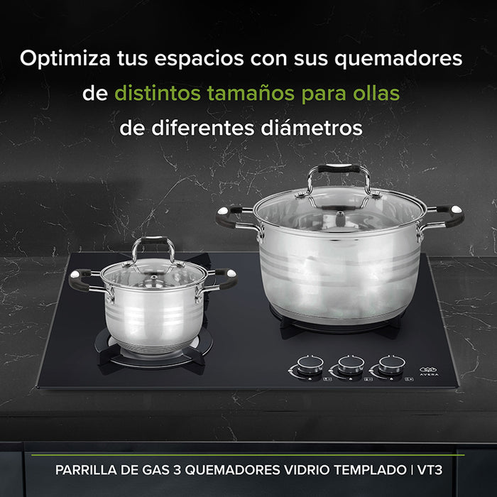 Parrilla de vidrio templado con 2 ollas encima