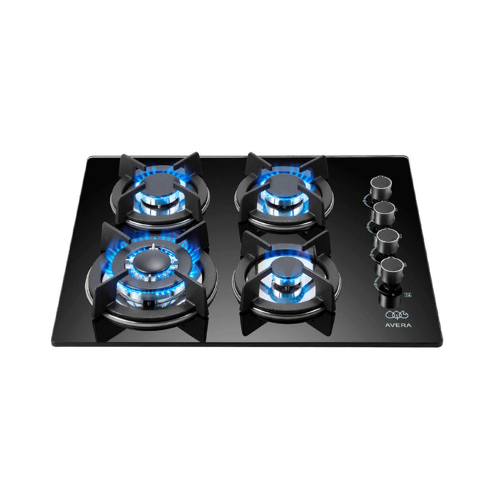 Combo Parrilla de gas 4 quemadores 60 cm en vidrio templado + Campana de pared 60 cm - negro