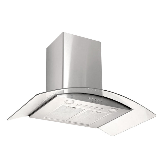 Campana de cocina de pared curva 90 cm en acero inoxidable y vidrio templado