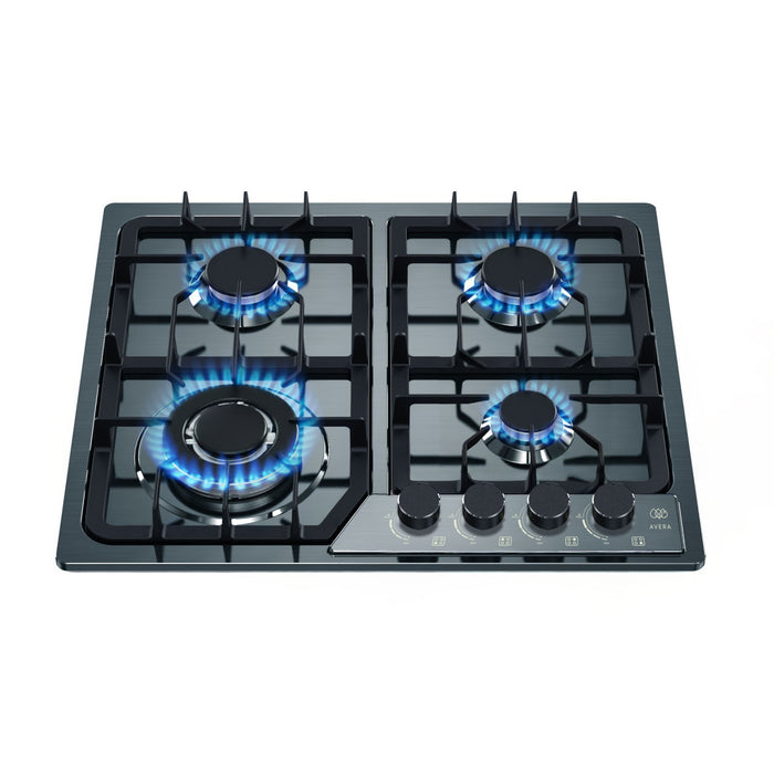 Parrilla de gas 4 quemadores 59 cm en acero inoxidable - negro