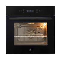 Horno empotrable eléctrico de 67L con control táctil, panel digital LCD y luz interior, acabado en cristal negro.