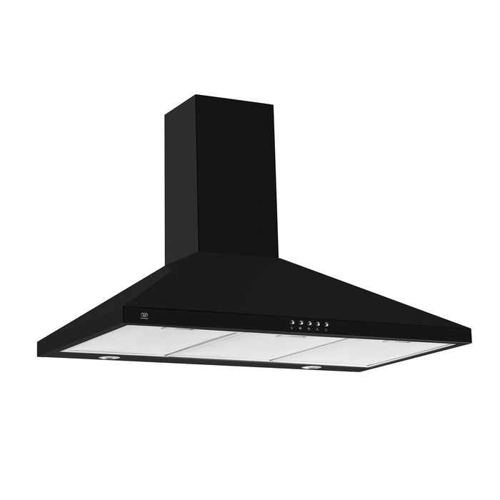 Campana de cocina de pared piramidal 76 cm en acero inoxidable, potencia motor 140 W - negro