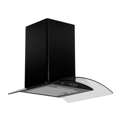 Campana de cocina de pared curva 60 cm en acero inoxidable y vidrio templado - negro