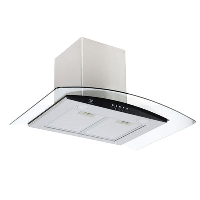 Campana de cocina de pared curva 76 cm en acero inoxidable y vidrio templado