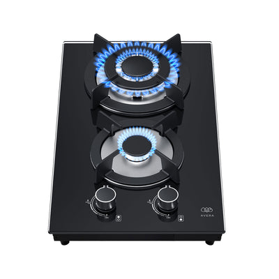 Parrilla de gas 2 quemadores 31 cm vertical en vidrio templado con soporte circular - negro