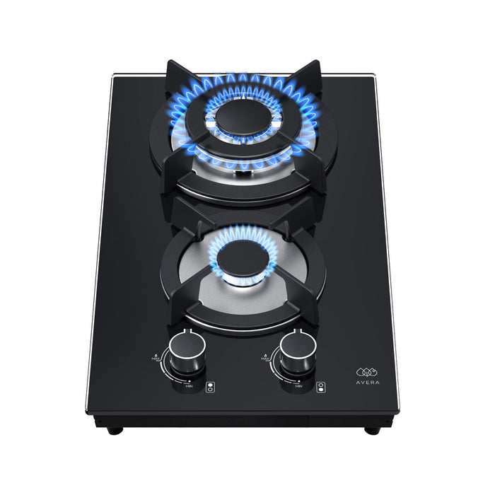 Parrilla de gas 2 quemadores 31 cm en vidrio templado con soporte circular - negro