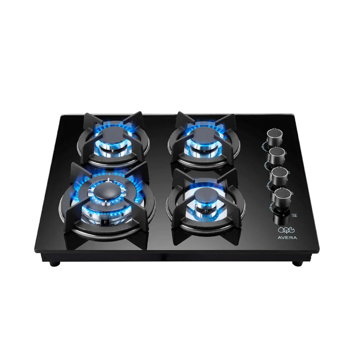 Parrilla de gas 4 quemadores 60 cm en vidrio templado con soporte circular - negro
