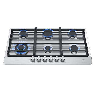 Parrilla de gas 6 quemadores 86 cm en acero inoxidable - Seguridad inteligente anti-fugas