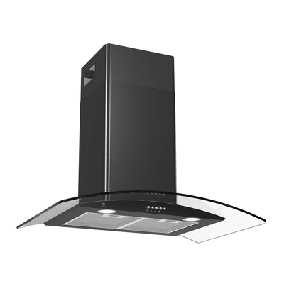 Campana de cocina de pared curva 80 cm en acero inoxidable y vidrio templado - negro