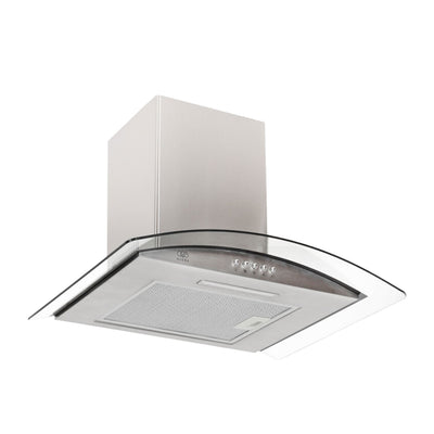 Campana de cocina de pared curva 60 cm en acero inoxidable y vidrio templado