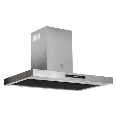 Campana de cocina de pared tipo T 90 cm control táctil y de gestos con temporizador, potencia motor 230 W acero inoxidable