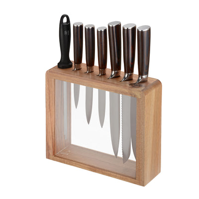 Juego de cuchillos de acero inoxidable con base de madera - 7 piezas