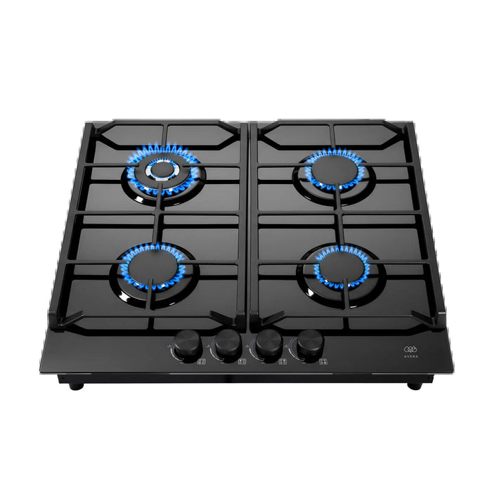 Parrilla de gas 4 quemadores 60 cm en vidrio templado premium - negro
