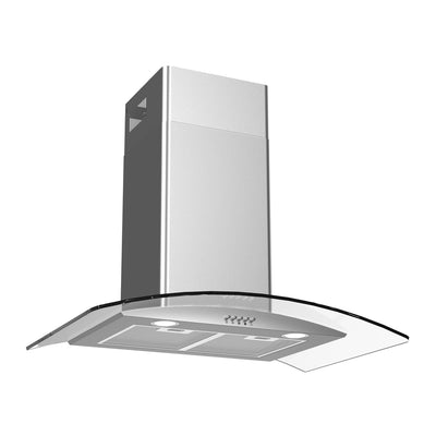 Campana de cocina de pared curva 80 cm en acero inoxidable y vidrio templado