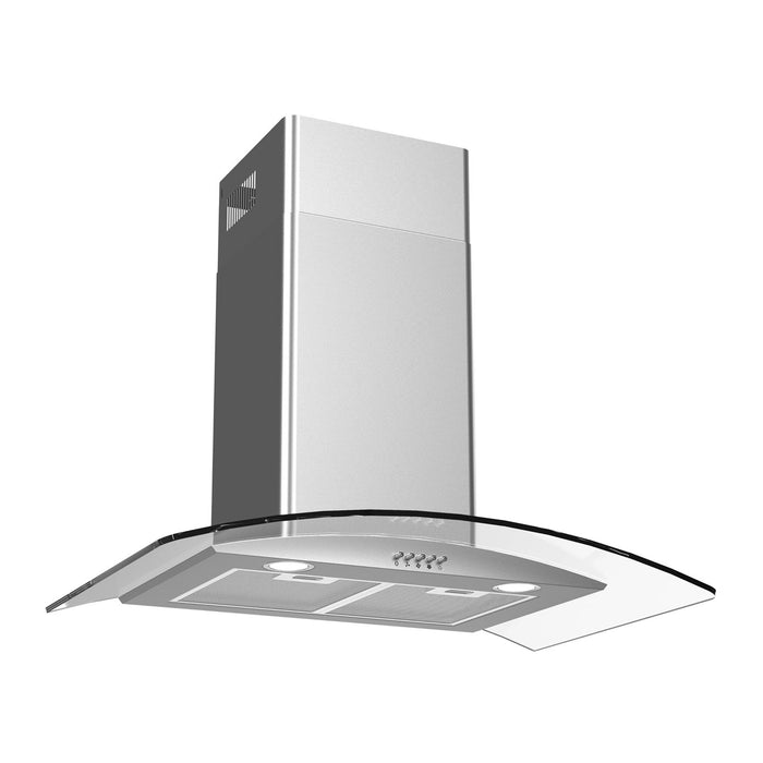 Campana de cocina de pared curva 80 cm en acero inoxidable y vidrio templado
