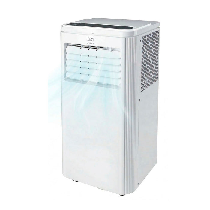 Aire acondicionado portátil Avera 3 en 1 color blanco con panel digital y rejillas de ventilación frontales.