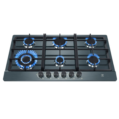 Parrilla de gas 6 quemadores 86 cm en acero inoxidable - negro satinado profundo