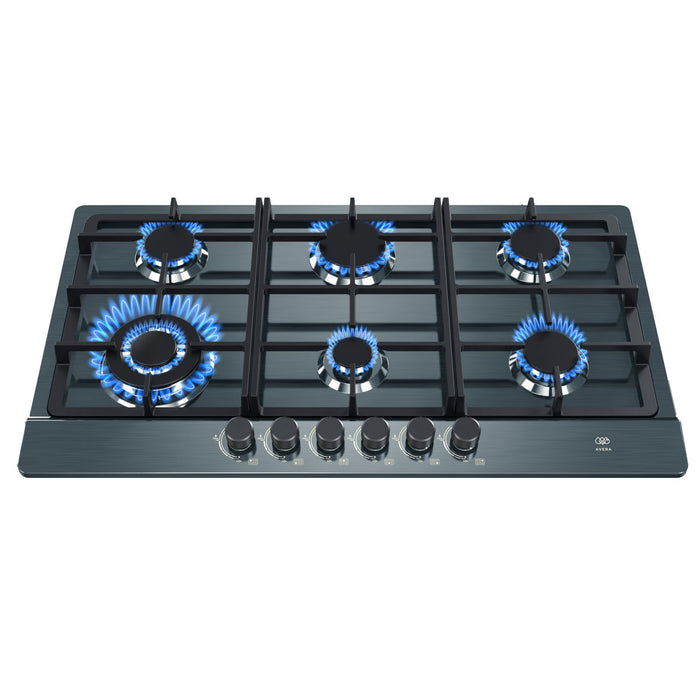 Parrilla de gas 6 quemadores 86 cm en acero inoxidable - negro