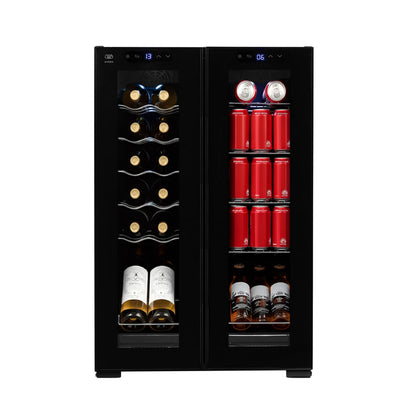 Cava de vinos 12 botellas y enfriador de bebidas 2 en 1 con doble zona de temperatura 65 L