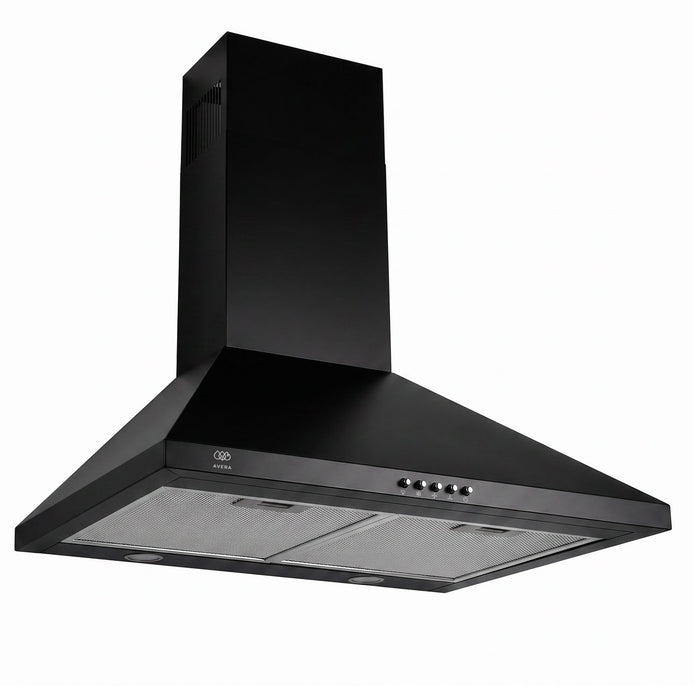 Campana de cocina de pared piramidal 60 cm, 800 m³/h de extracción en acero inoxidable - negro