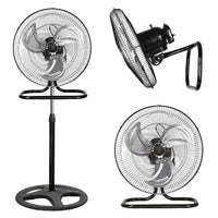 Ventilador negro 3 en 1 de pedestal, piso y pared con 3 velocidades y altura ajustable para hogar u oficina.