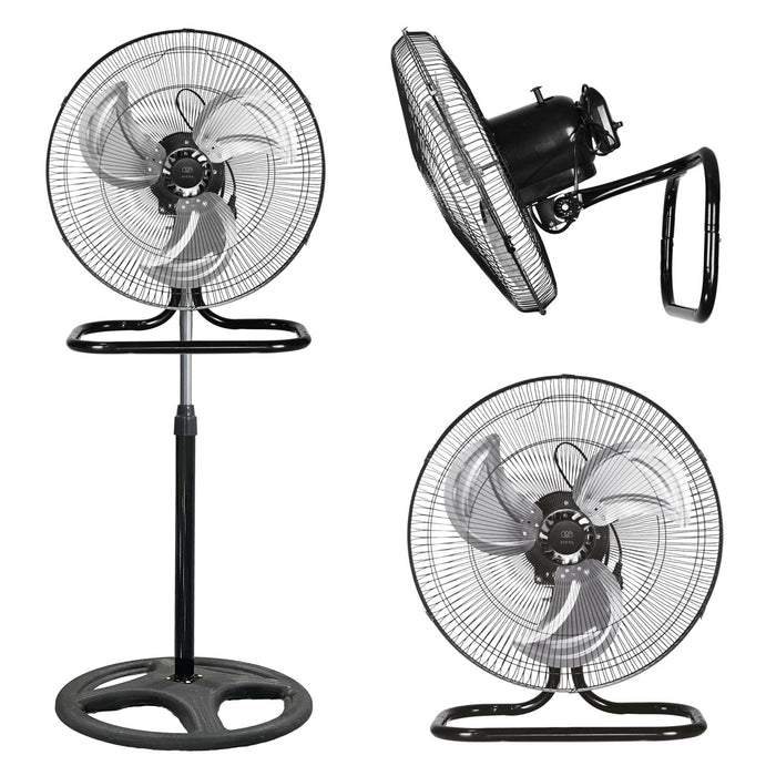 Ventilador negro 3 en 1 de pedestal, piso y pared con 3 velocidades y altura ajustable para hogar u oficina.