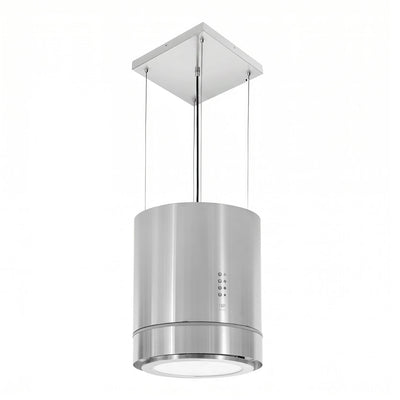 Campana de cocina para isla colgante cilíndrica 38 cm con lámpara decorativa, 850 m3/h de extracción acero inoxidable