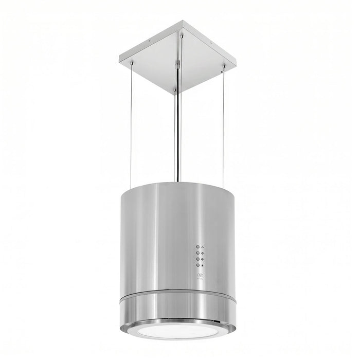 Campana de cocina para isla colgante cilíndrica 38 cm con lámpara decorativa, 850 m3/h de extracción acero inoxidable