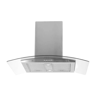 Campana de cocina para isla curva 76 cm, 780 m3/h de extracción acero inoxidable y vidrio templado, acero inoxidable