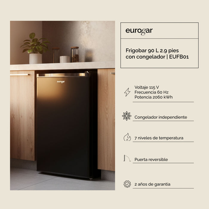 Frigobar 90 L 2.9 pies cúbicos con puerta reversible - negro