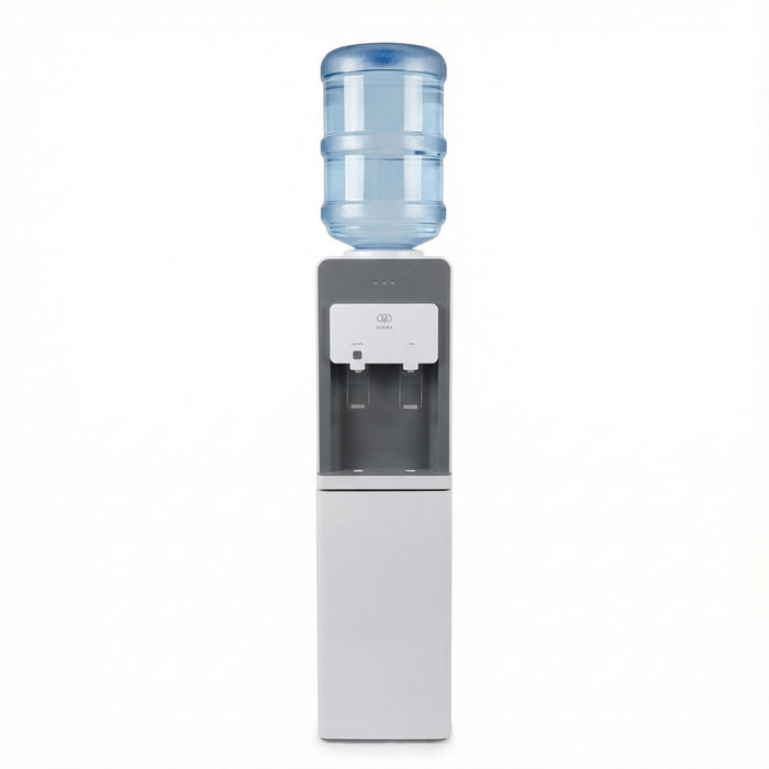 Dispensador de agua fría y caliente para garrafón de hasta 20 L con gabinete de almacenamiento