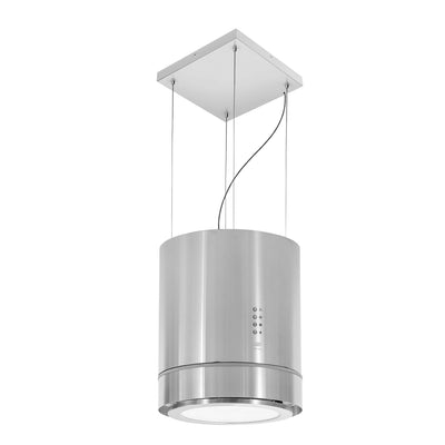 Campana de cocina para isla colgante cilíndrica 38 cm con lámpara decorativa, potencia motor 300 W acero inoxidable