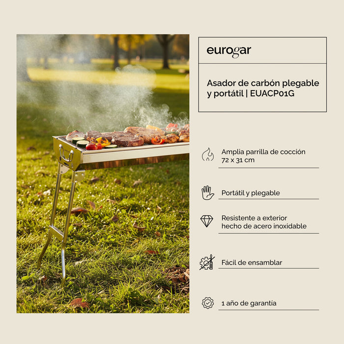 Asador de carbón 28.34" 72 cm plegable y portátil - eurogar